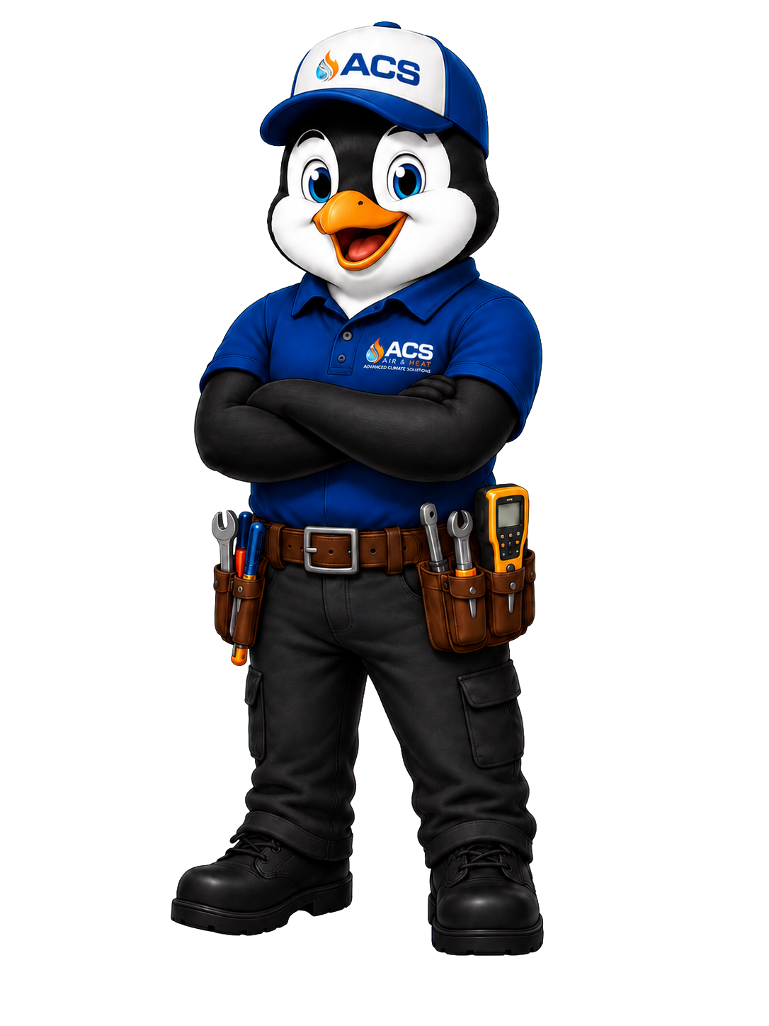 ACS HVAC service mascot in technician uniform